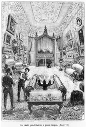 Wnętrze Nautilusa, ilustracja z „Dwadzieścia tysięcy mil podmorskiej żeglugi” Jules